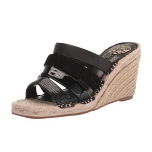 VINCE CAMUTO Black Molisana Wedge Slip On Leather Espadrille Shoes Size 11